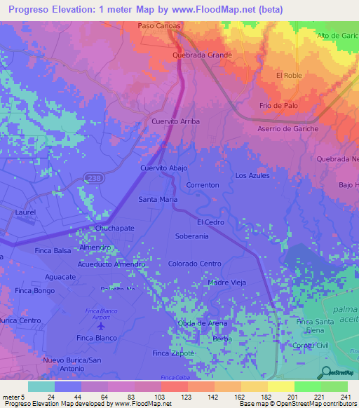 Progreso,Panama Elevation Map