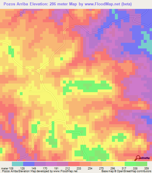 Pozos Arriba,Panama Elevation Map