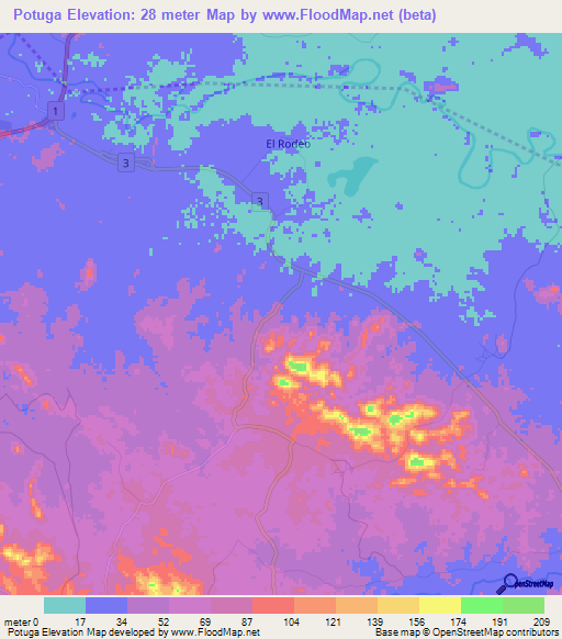 Potuga,Panama Elevation Map