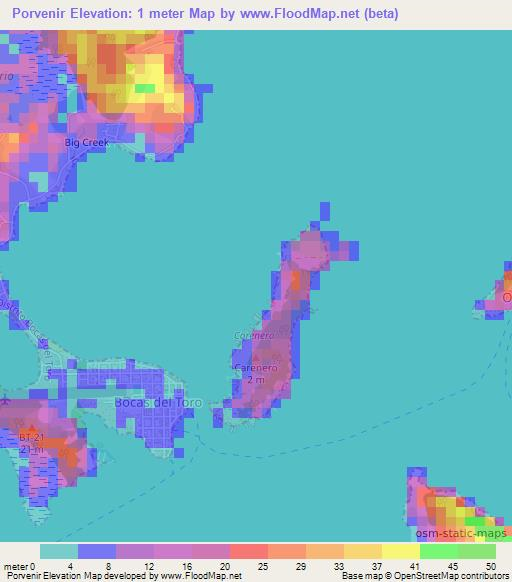 Porvenir,Panama Elevation Map