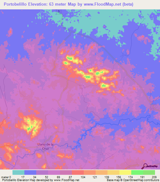 Portobelillo,Panama Elevation Map