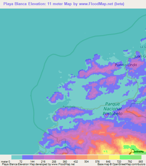 Playa Blanca,Panama Elevation Map
