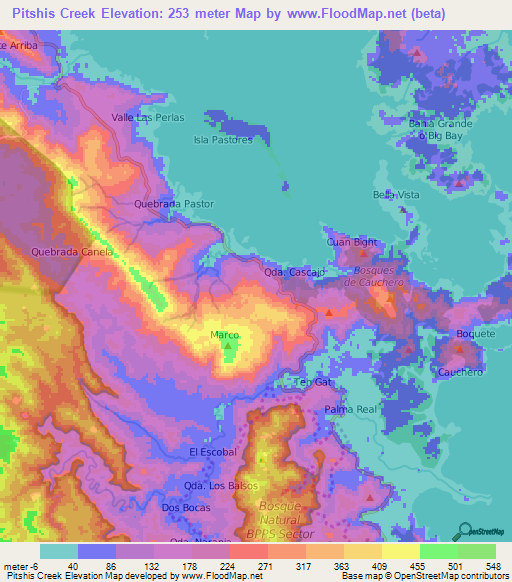 Pitshis Creek,Panama Elevation Map