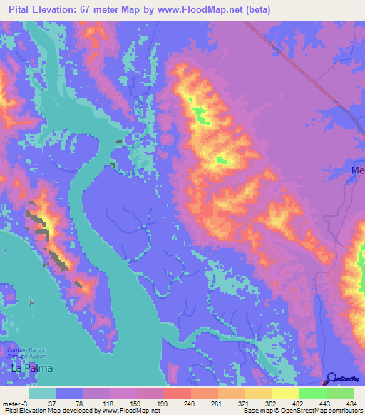 Pital,Panama Elevation Map