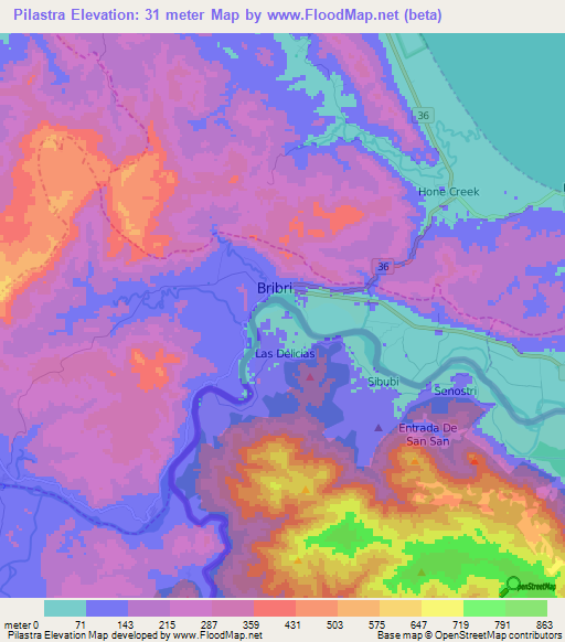 Pilastra,Panama Elevation Map