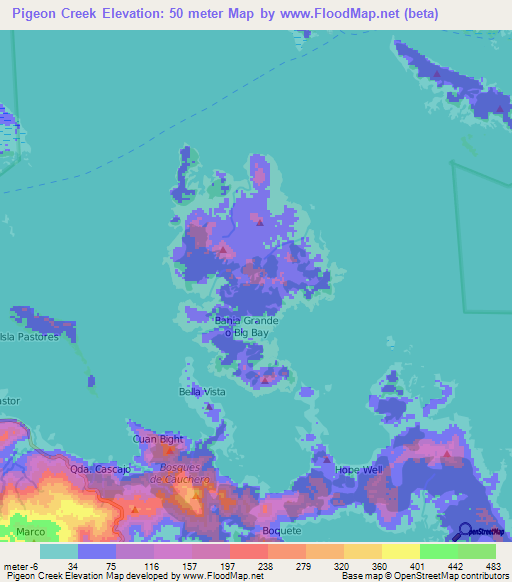 Pigeon Creek,Panama Elevation Map