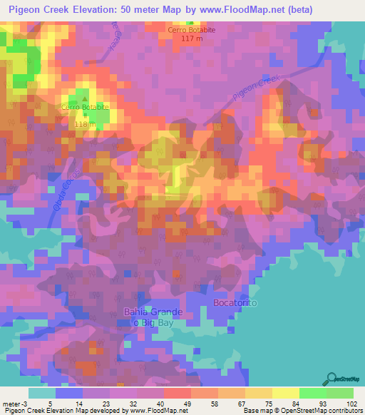 Pigeon Creek,Panama Elevation Map