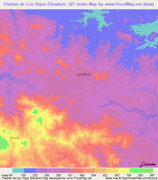 Piedras de Los Higos,Panama Elevation Map