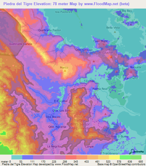 Piedra del Tigre,Panama Elevation Map