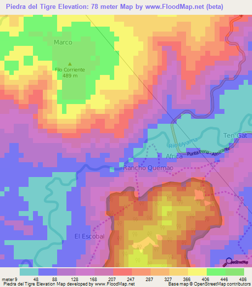 Piedra del Tigre,Panama Elevation Map