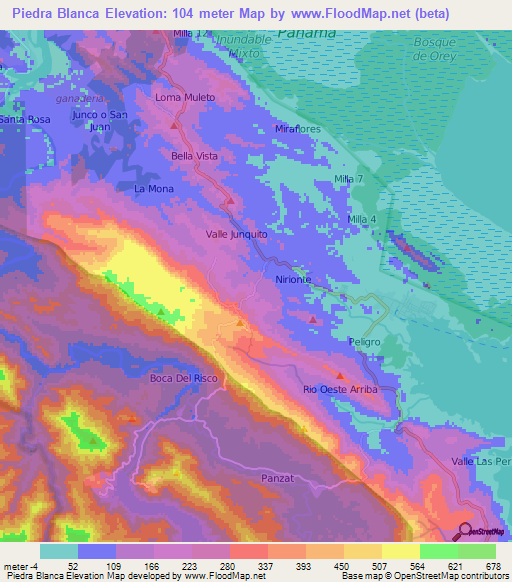 Piedra Blanca,Panama Elevation Map