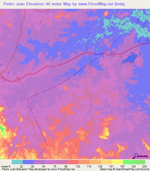 Pedro Juan,Panama Elevation Map