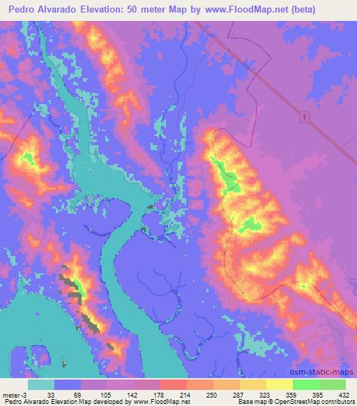 Pedro Alvarado,Panama Elevation Map