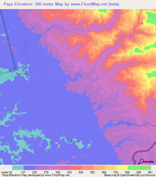 Paya,Panama Elevation Map