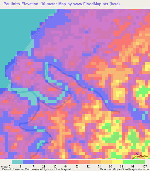 Paulinito,Panama Elevation Map