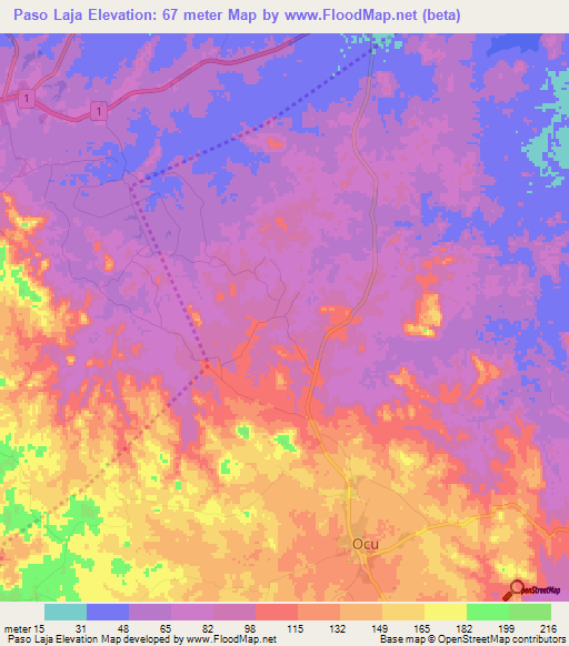 Paso Laja,Panama Elevation Map