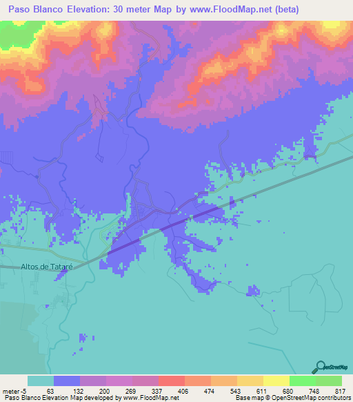 Paso Blanco,Panama Elevation Map
