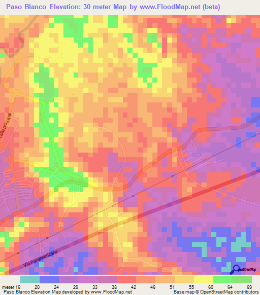 Paso Blanco,Panama Elevation Map