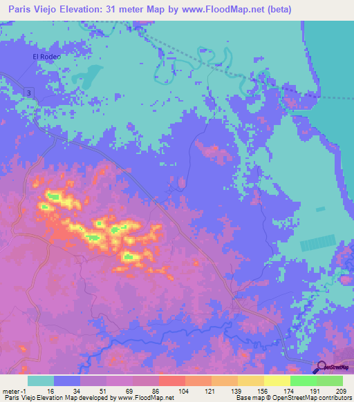 Paris Viejo,Panama Elevation Map
