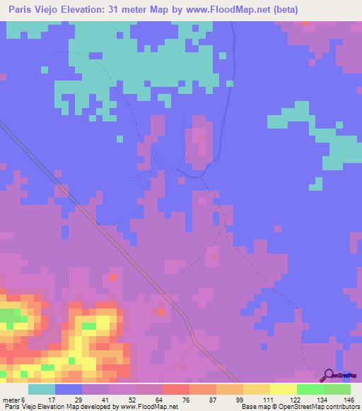 Paris Viejo,Panama Elevation Map