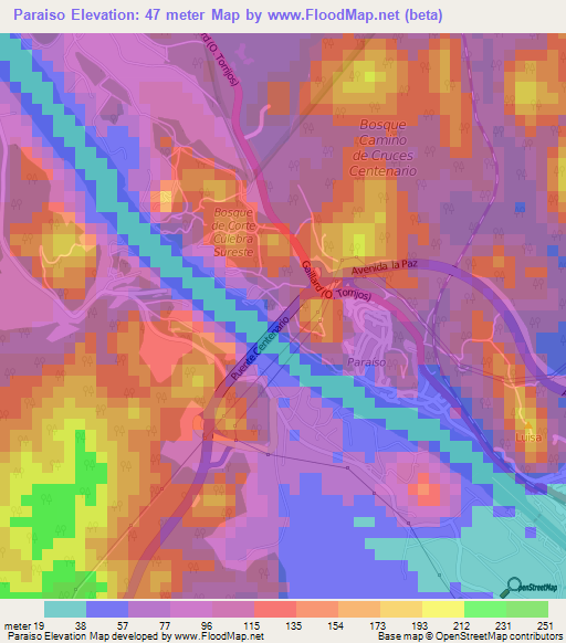 Paraiso,Panama Elevation Map