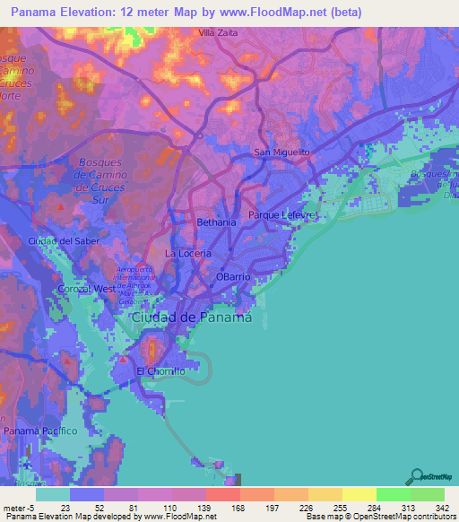 Panama,Panama Elevation Map