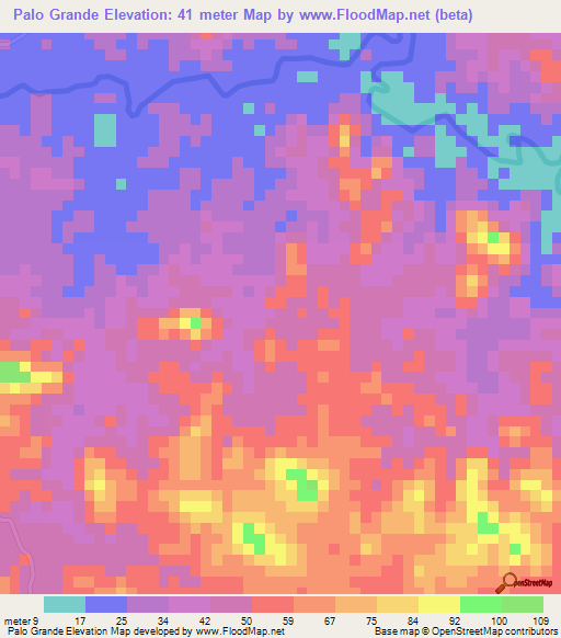 Palo Grande,Panama Elevation Map