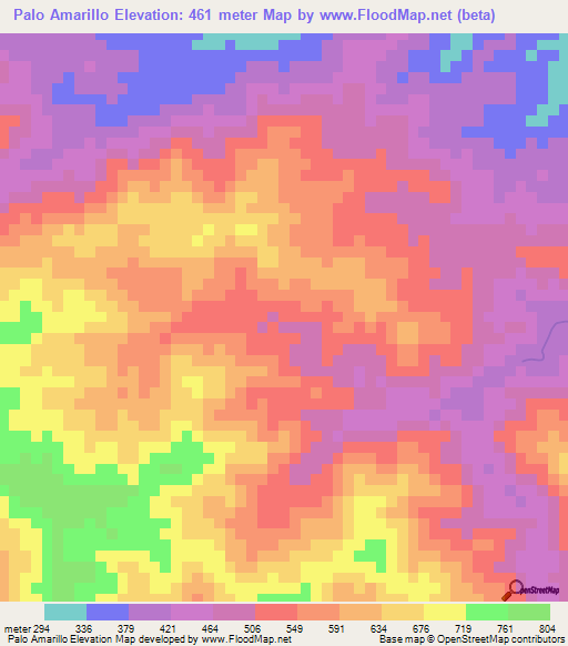 Palo Amarillo,Panama Elevation Map