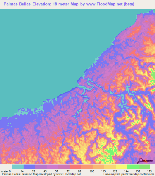 Palmas Bellas,Panama Elevation Map