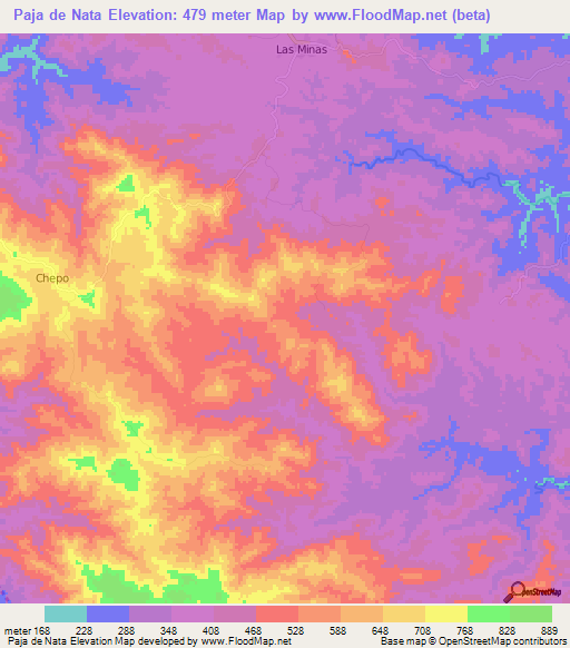 Paja de Nata,Panama Elevation Map