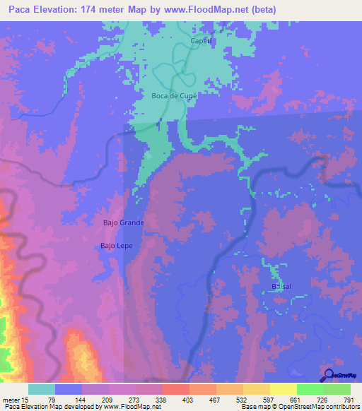 Paca,Panama Elevation Map