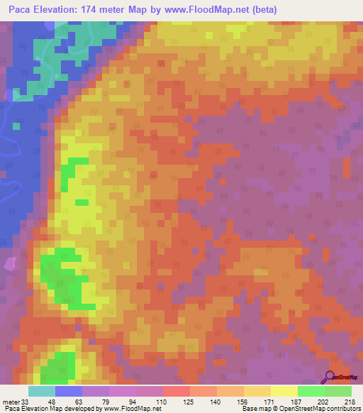 Paca,Panama Elevation Map