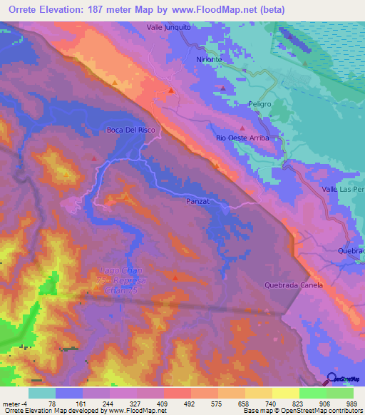 Orrete,Panama Elevation Map