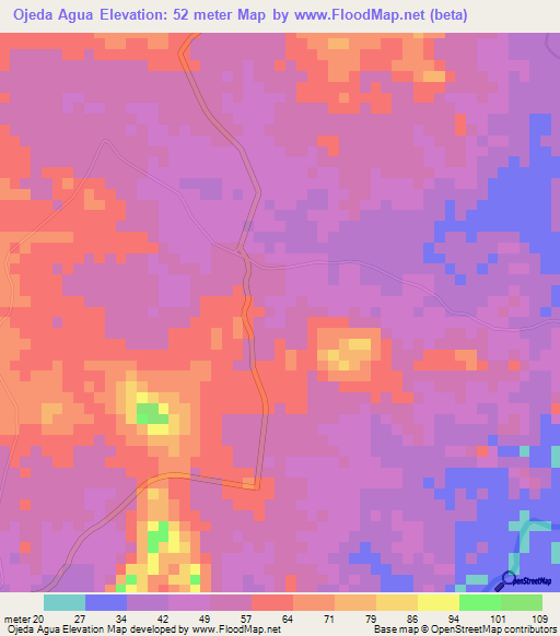 Ojeda Agua,Panama Elevation Map