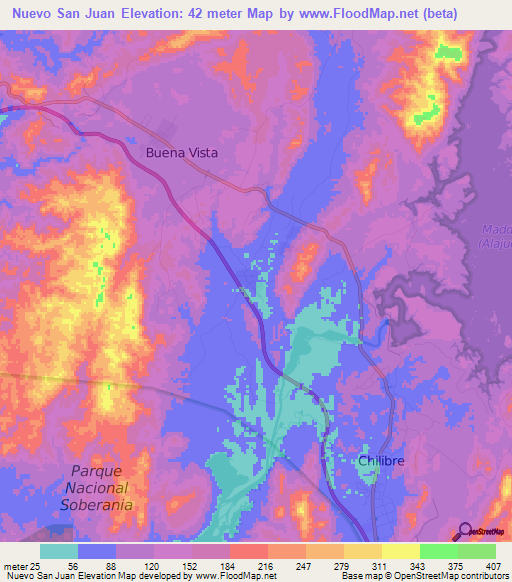 Nuevo San Juan,Panama Elevation Map