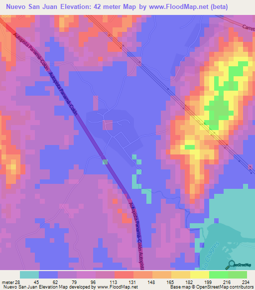 Nuevo San Juan,Panama Elevation Map