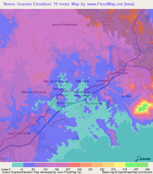 Nuevo Guarare,Panama Elevation Map