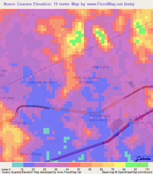 Nuevo Guarare,Panama Elevation Map