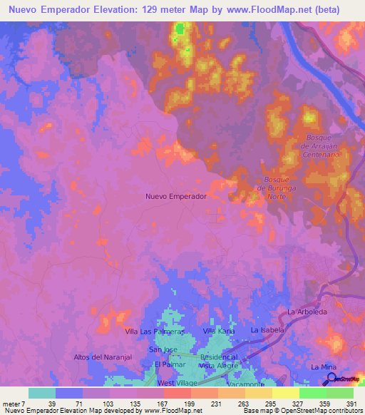 Nuevo Emperador,Panama Elevation Map