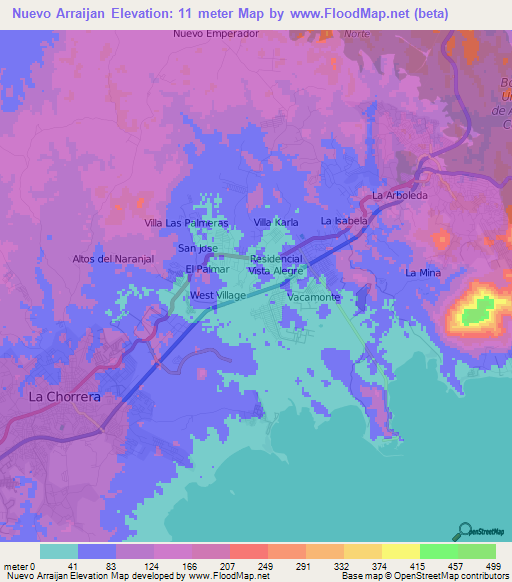 Nuevo Arraijan,Panama Elevation Map