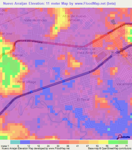 Nuevo Arraijan,Panama Elevation Map