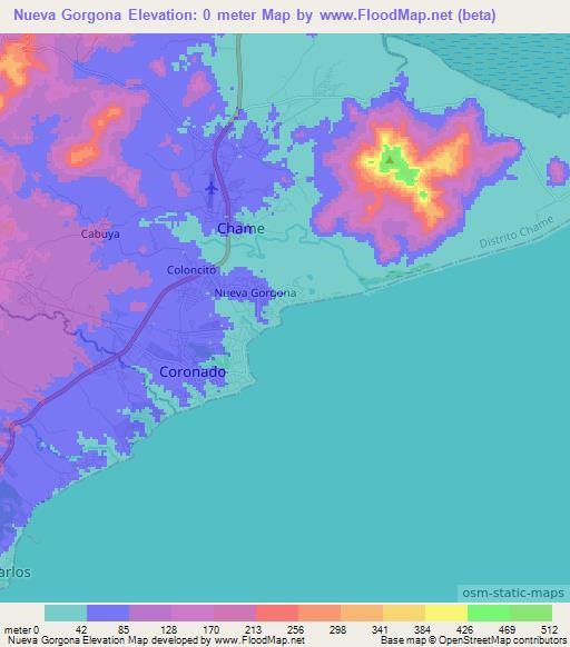Nueva Gorgona,Panama Elevation Map