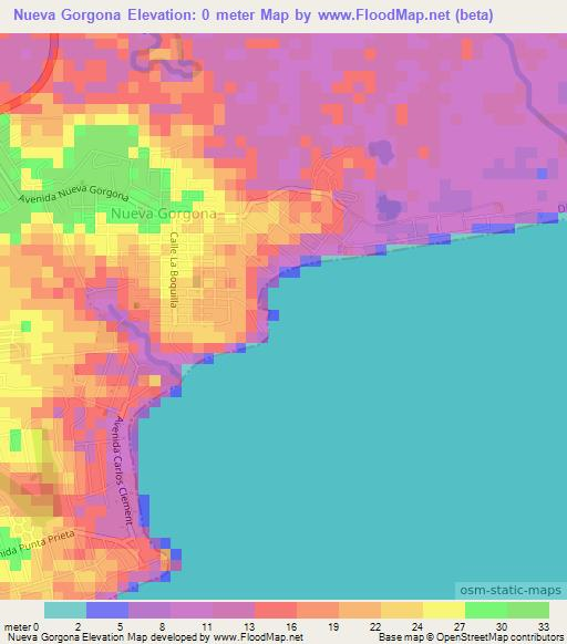 Nueva Gorgona,Panama Elevation Map