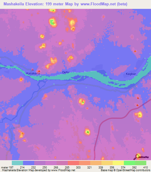 Mashakeila,Sudan Elevation Map