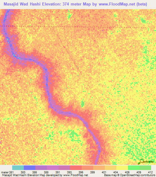 Masajid Wad Hashi,Sudan Elevation Map