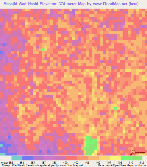 Masajid Wad Hashi,Sudan Elevation Map