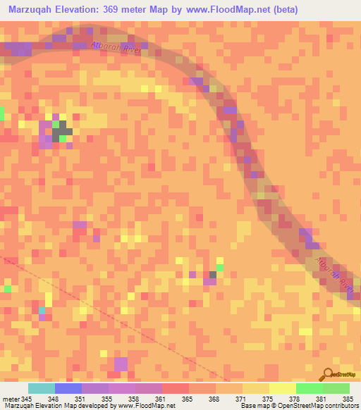 Marzuqah,Sudan Elevation Map