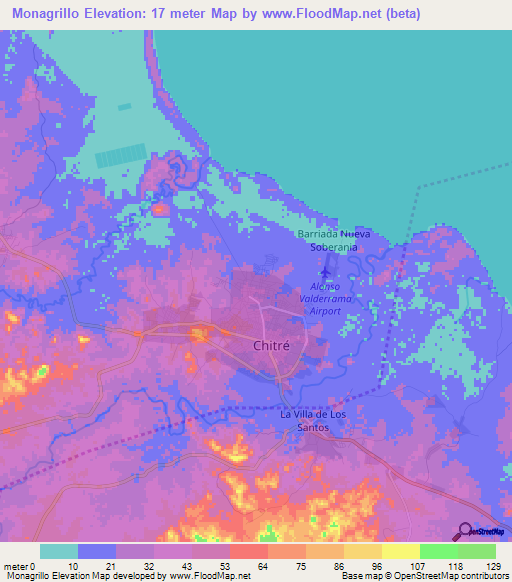 Monagrillo,Panama Elevation Map