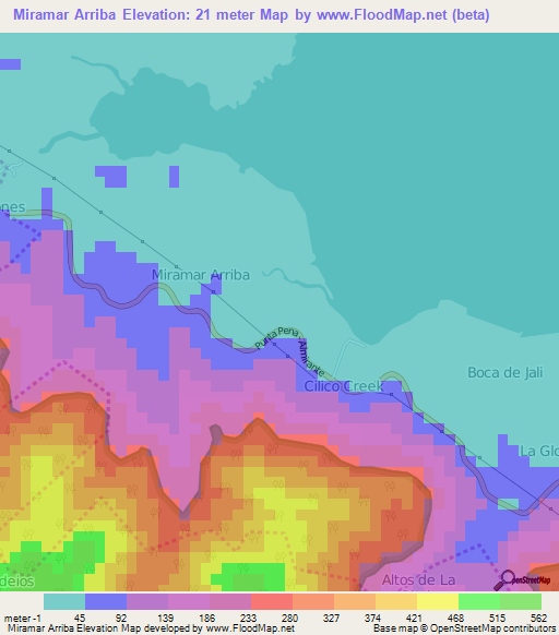 Miramar Arriba,Panama Elevation Map