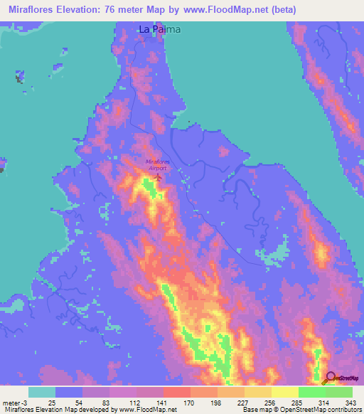 Miraflores,Panama Elevation Map